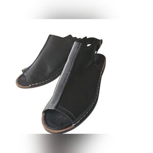 Clarks Somerset Leather Slingback Peep Toe Sandals Black Size 7.5